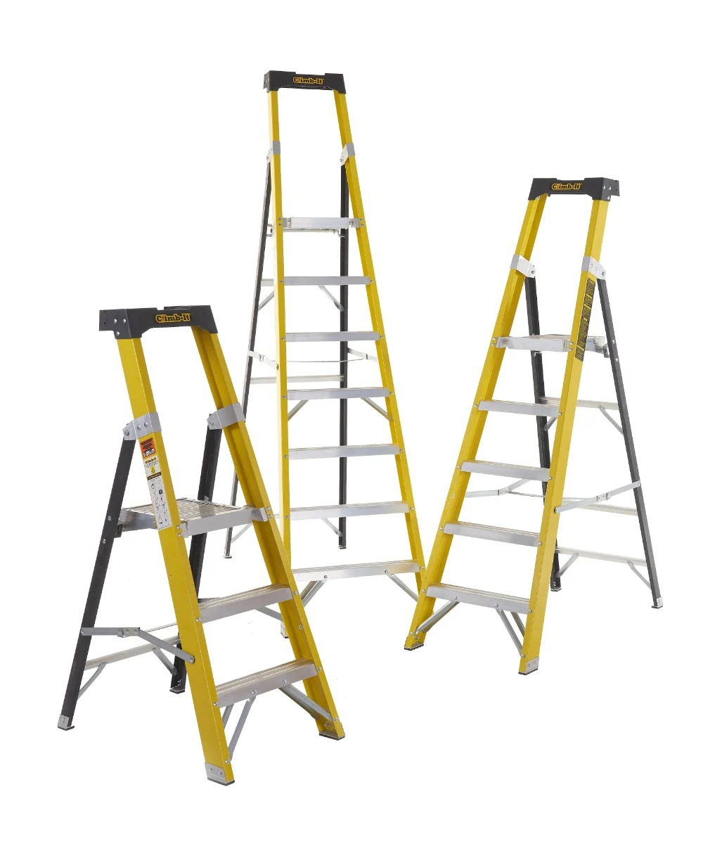 Climb-It fibreglass platform stepladders in a range of sizes